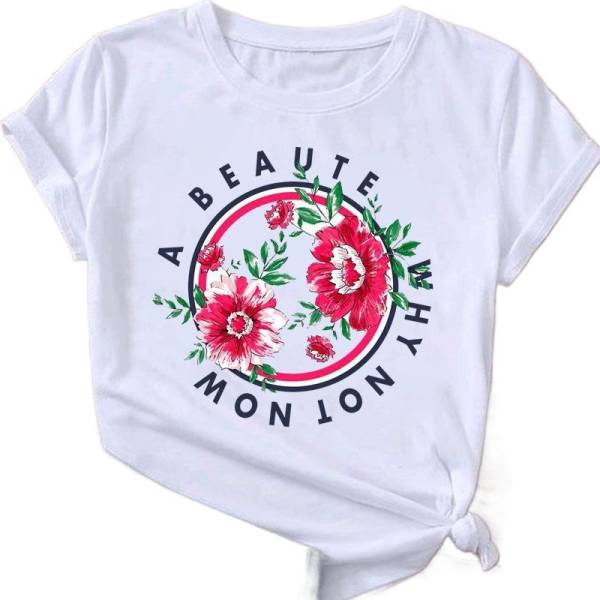 Flower Plant Bottoming Shirt Half Sleeve Simple Cartoon - Image 6