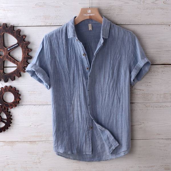 Men's Fashion Solid Color Retro Distressed Linen Shirt - Image 7