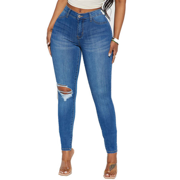 Women's Stretch Ripped Jeans - Image 5