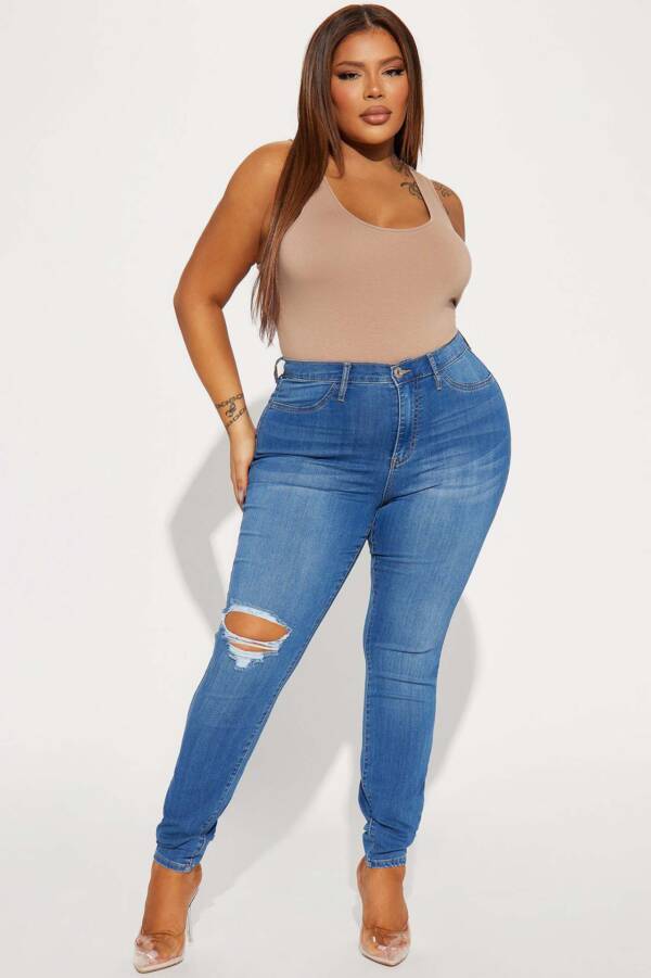 Women's Stretch Ripped Jeans - Image 4