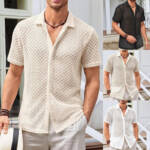 Fashion Solid Color Polo Collar Short Sleeve Mesh Shirt Men's Tops