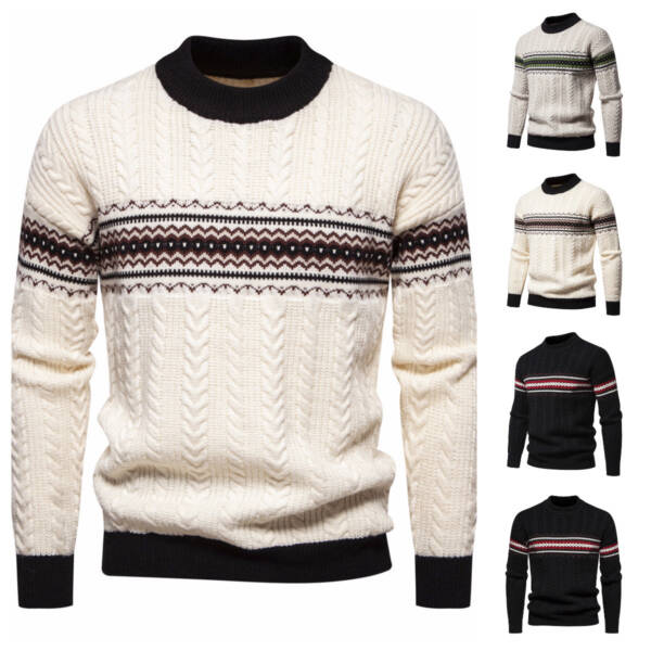 Men's Round Neck Pullover Print Casual Sweater - Image 2