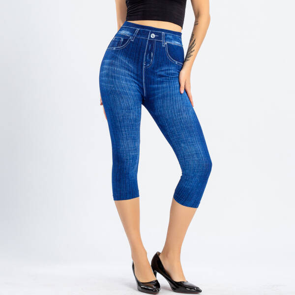 Stretch Bottoming Cropped Slim Fit Hip Raise Printed Jeans For Women - Image 2