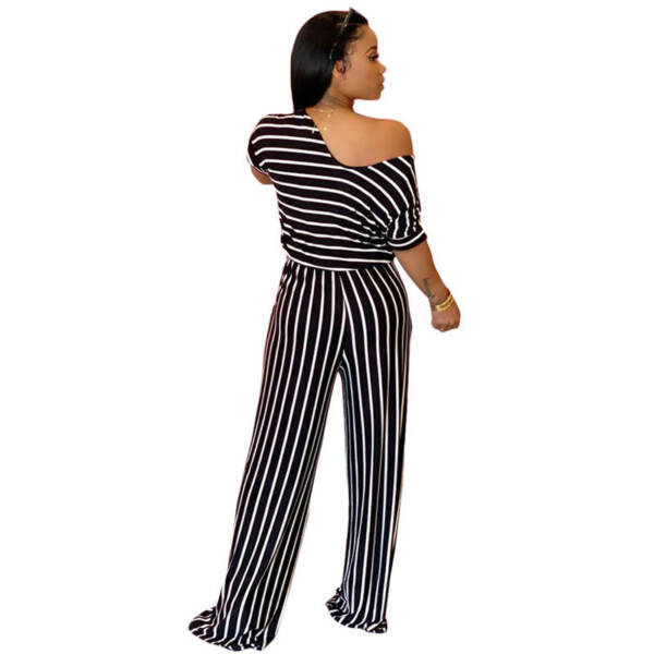 European And American Sexy Women's Loose Print Striped Jumpsuit - Image 3