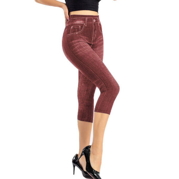 Stretch Bottoming Cropped Slim Fit Hip Raise Printed Jeans For Women - Image 6