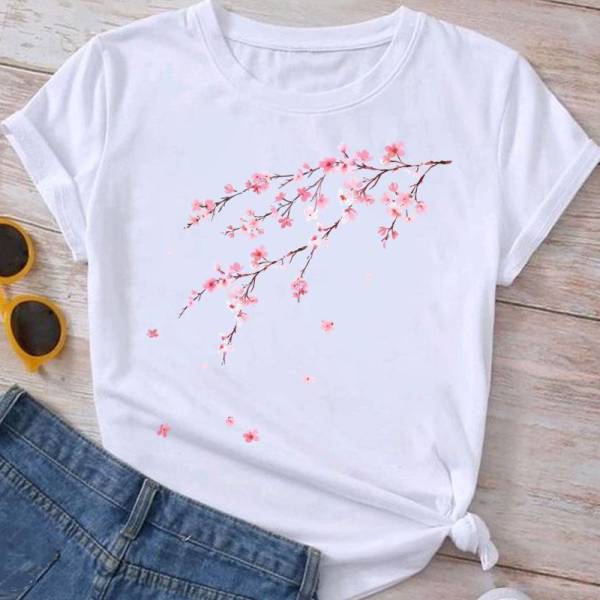 Flower Plant Bottoming Shirt Half Sleeve Simple Cartoon - Image 2