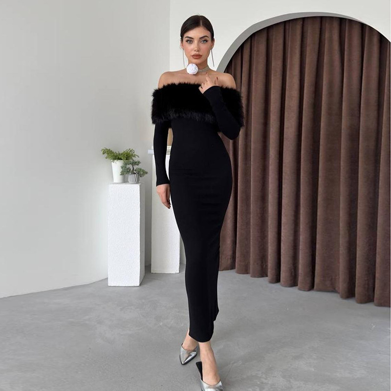 Shop Off-Shoulder Fur Collar Dresses. Find Your Perfect Slim Fit! - Image 2