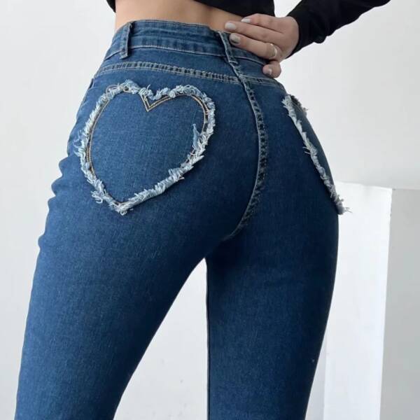 Women's Fashion High Waist Tight Elastic Slimming Love Micro Flared Jeans - Image 4