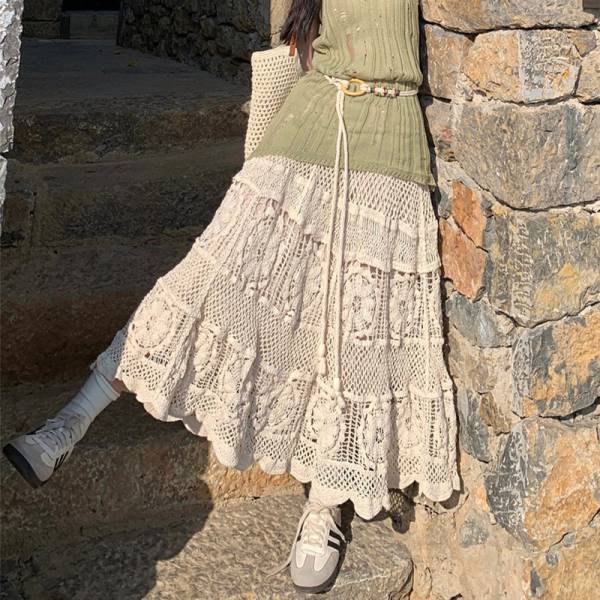 Retro Vacation Style Crocheted Hollow Skirt - Image 2