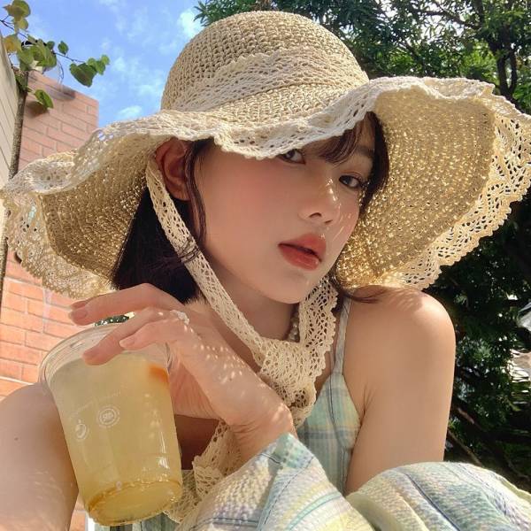 Lace String Color Woven Straw Hat Summer Versatile Outdoor Travel Beach Hat Cute Girl Ins Bucket Hat - Image 3