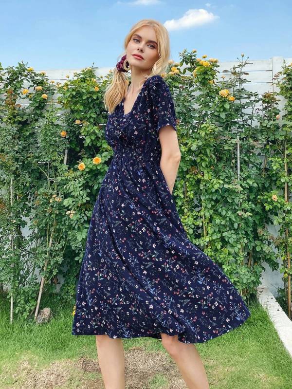 European And American Women's Printed Short-sleeved Fashion Floral Dress - Image 6