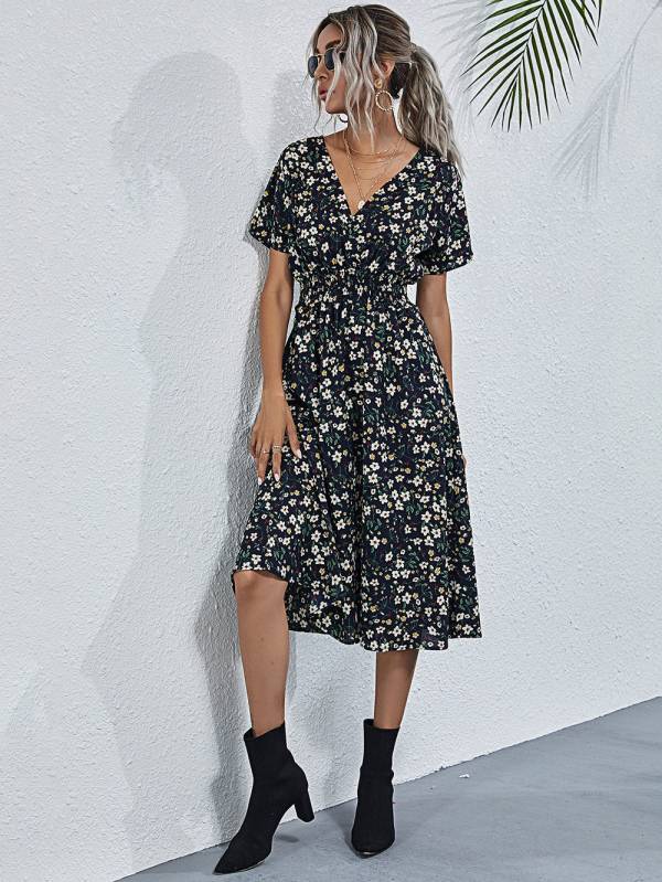 European And American Women's Printed Short-sleeved Fashion Floral Dress - Image 8