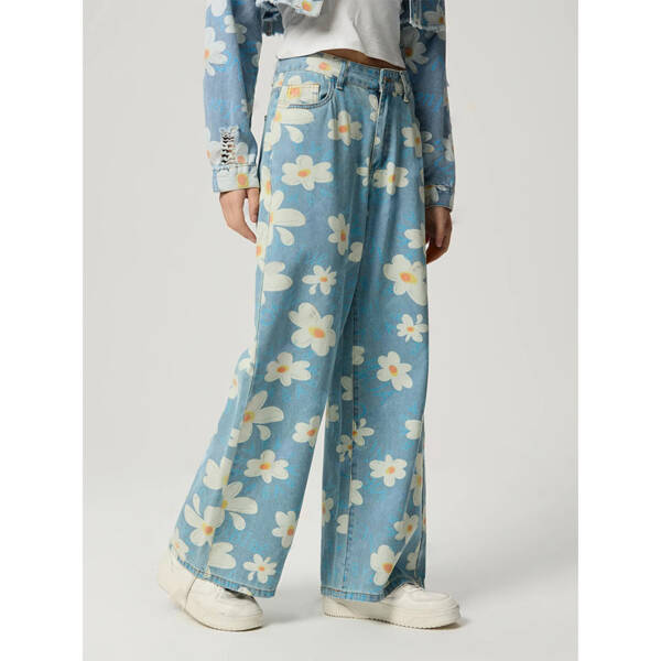 Vintage Flower Print Straight Jeans - Image 4