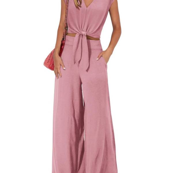 Short Top Wide Leg Pants Suit - Image 4