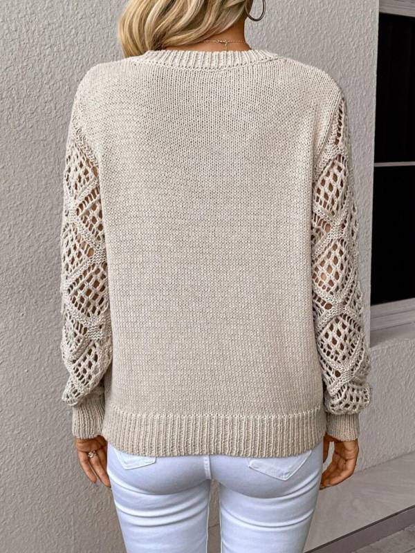 Solid V-neck Pullover Sweater With Hollow Long Sleeve Fashion Tops For Women Clothing - Image 2