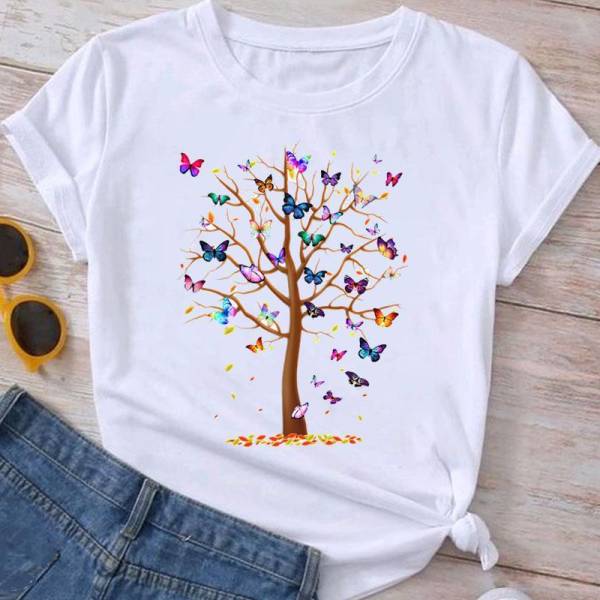 Flower Plant Bottoming Shirt Half Sleeve Simple Cartoon - Image 5