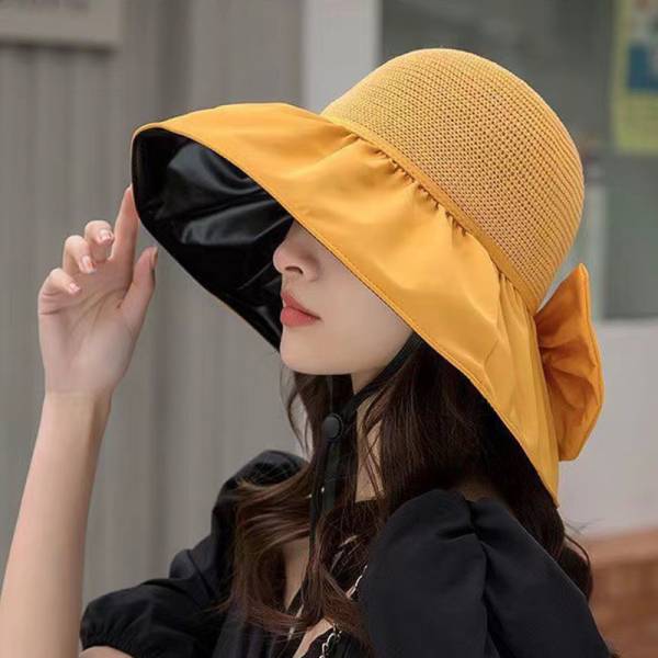 Summer Straw Sunhat With Large Brim And Big Bow Anti-UV Fisherman Hat Outdoor Sunshade And Face Protection Hat - Image 2