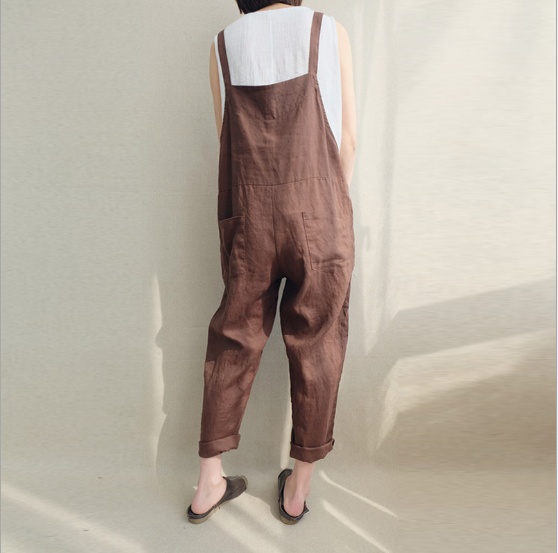 Pants casual pants cotton and linen breathable plus size overalls - Image 3