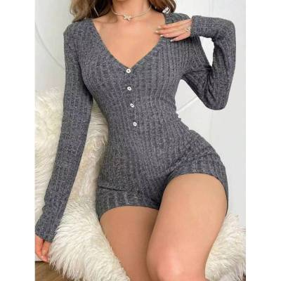 Casual Slim Women Rib Knitted Jumpsuit - Image 7