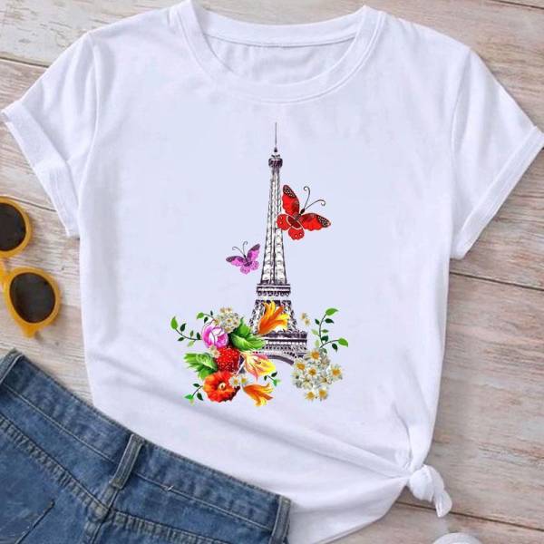 Flower Plant Bottoming Shirt Half Sleeve Simple Cartoon - Image 9