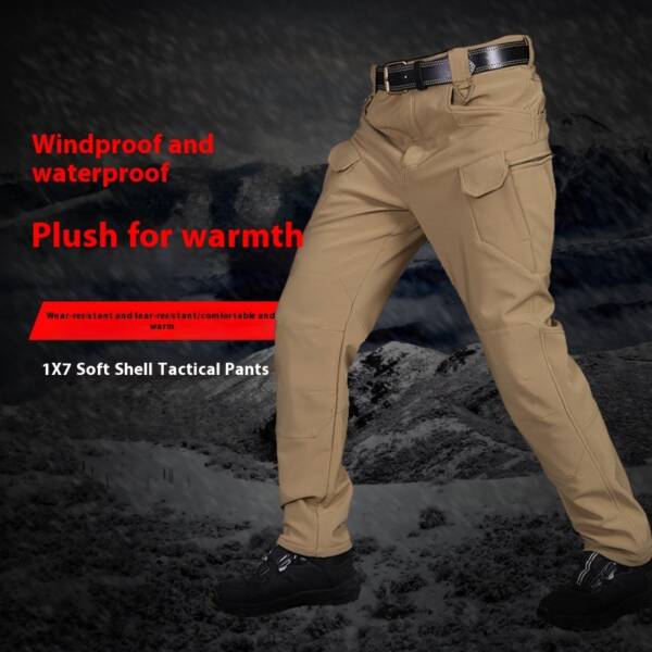 Winter Tactical Pants Men's Fleece-lined Waterproof Shark Skin Soft Shell Tactical Pants - Image 5