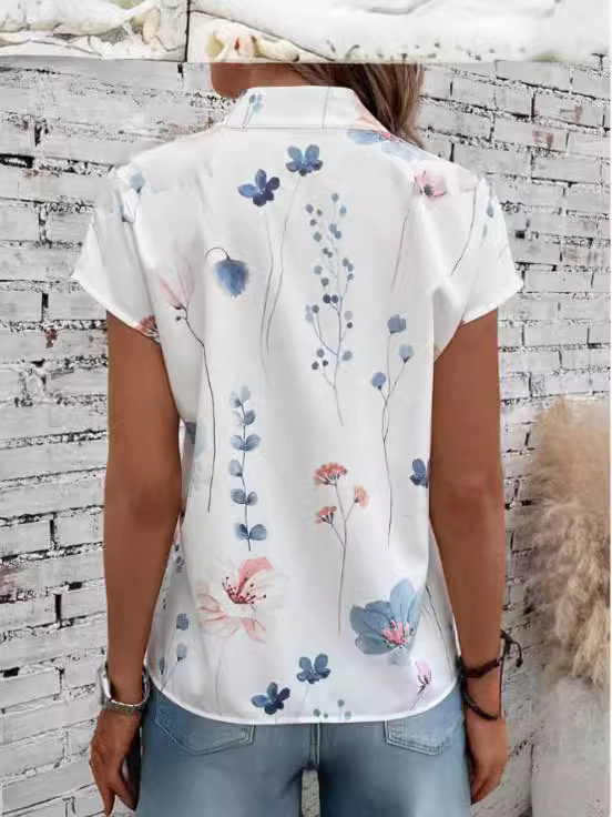 Women's Casual Stand Collar Short-sleeved Digital Printed Top T-shirt - Image 4