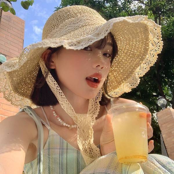 Lace String Color Woven Straw Hat Summer Versatile Outdoor Travel Beach Hat Cute Girl Ins Bucket Hat