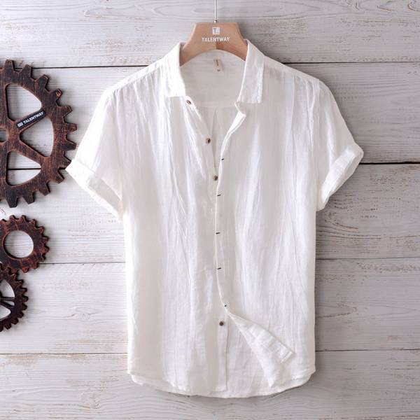 Men's Fashion Solid Color Retro Distressed Linen Shirt - Image 9