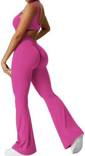 Women Sleeveless Flare Jumpsuits Fitness Yoga Long Pants - Image 8