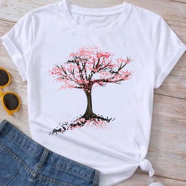 Flower Plant Bottoming Shirt Half Sleeve Simple Cartoon - Image 4