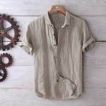 Men's Fashion Solid Color Retro Distressed Linen Shirt