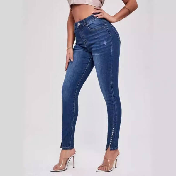 Slim Fit Patchwork High Waist Stretch Jeans - Image 3