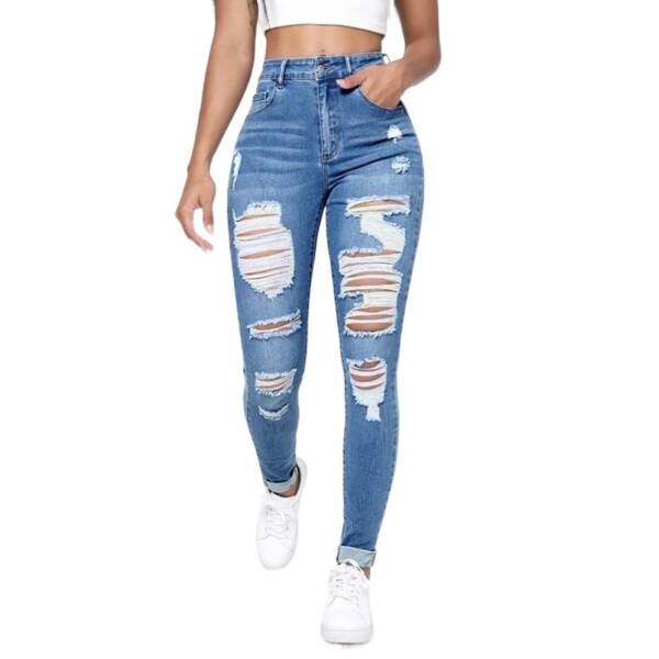 Skinny Jeans Women's High Waist Slim Fit Slimming Holes Skinny Pants - Image 2