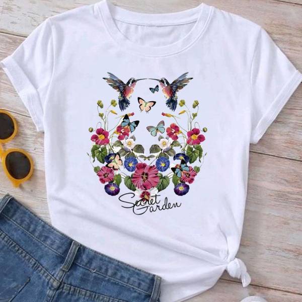 Flower Plant Bottoming Shirt Half Sleeve Simple Cartoon - Image 7