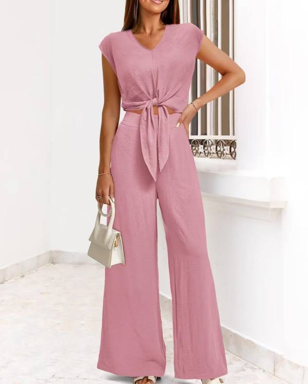 Short Top Wide Leg Pants Suit - Image 9