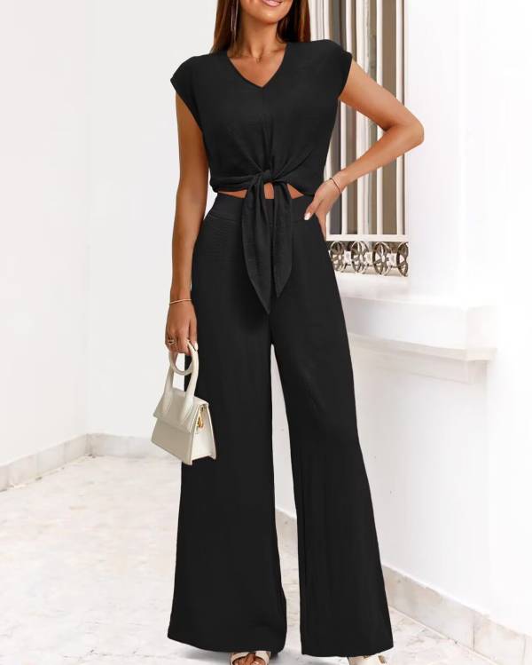 Short Top Wide Leg Pants Suit - Image 8