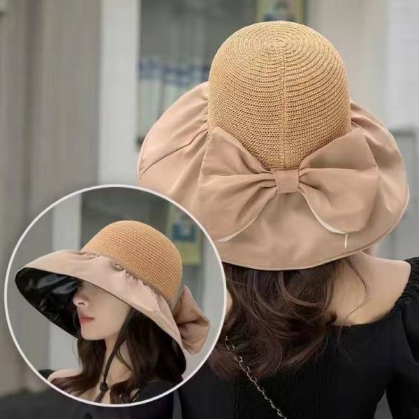 Summer Straw Sunhat With Large Brim And Big Bow Anti-UV Fisherman Hat Outdoor Sunshade And Face Protection Hat - Image 5