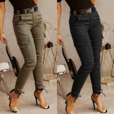 European And American Women's Trousers, Low-waisted Buttons, Solid Color Pockets - Image 7