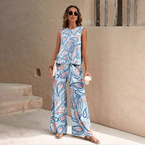 European And American Fashion Nation Geometric Vest Pants Suit - Image 3