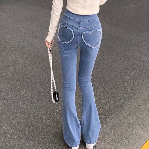 Women's Fashion High Waist Tight Elastic Slimming Love Micro Flared Jeans - Image 2