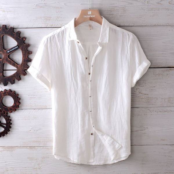 Men's Fashion Solid Color Retro Distressed Linen Shirt - Image 2