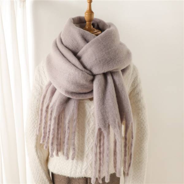 Mohair Pure Color All-matching Winter Warm Lengthened Fringe Bib Towel - Image 9