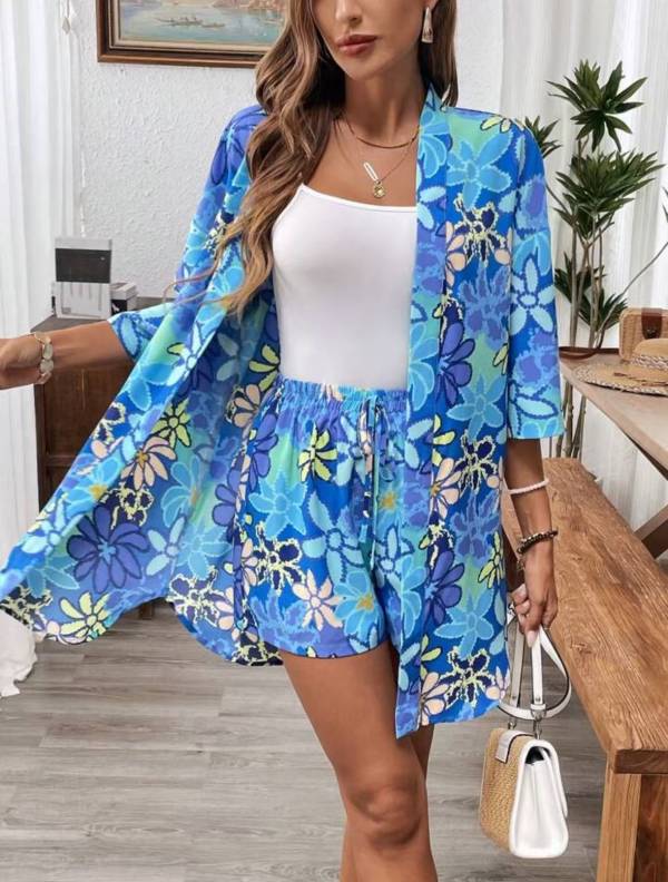 Holiday Floral Print Elegant Two-piece Shirt - Image 7