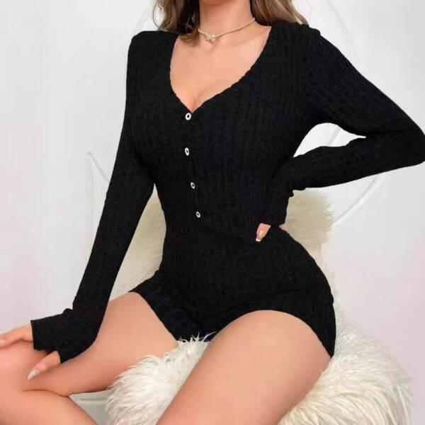 Casual Slim Women Rib Knitted Jumpsuit - Image 3