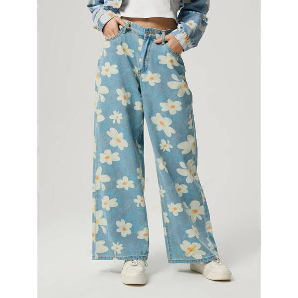 Vintage Flower Print Straight Jeans - Image 2