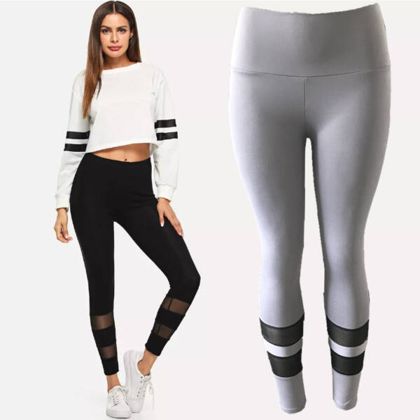 Europe and the United States new fitness leggings calf ring mesh stitching yoga running pants - Image 3