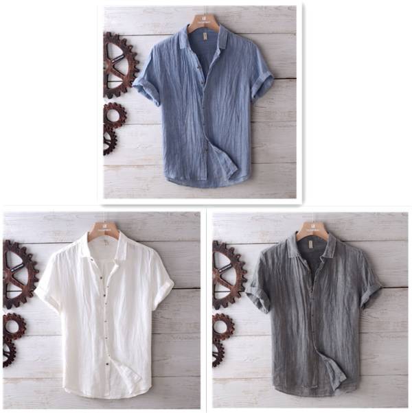 Men's Fashion Solid Color Retro Distressed Linen Shirt - Image 10