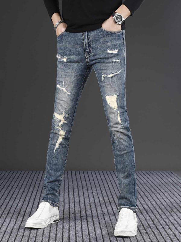 Men's Fashion Slim Fit Skinny Stretch Ripped Jeans - Image 3