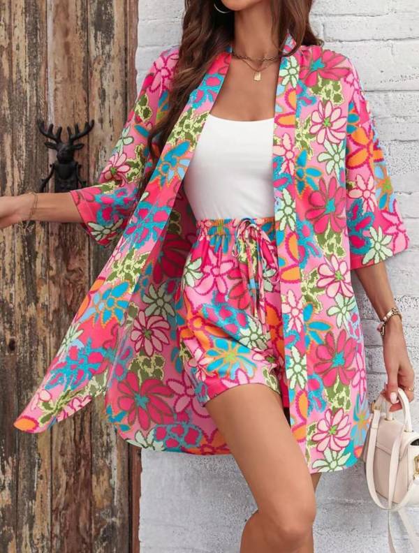 Holiday Floral Print Elegant Two-piece Shirt - Image 6