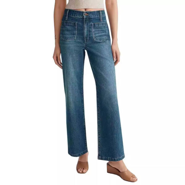 Washed Women's Jeans Wide Leg Trousers Square Pocket - Image 5